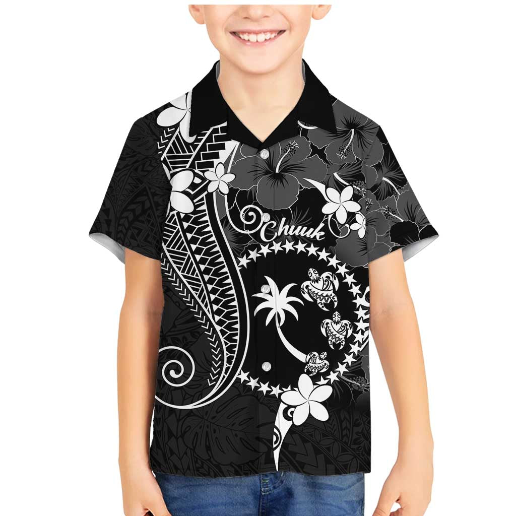 FSM Chuuk Family Matching Mermaid Dress and Hawaiian Shirt Turtle Tropical Flowers Polynesian - Black LT14 Son's Shirt Black - Polynesian Pride