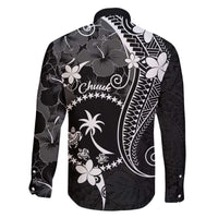 FSM Chuuk Family Matching Off The Shoulder Long Sleeve Dress and Hawaiian Shirt Turtle Tropical Flowers Polynesian - Black LT14 - Polynesian Pride