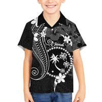 FSM Chuuk Family Matching Off The Shoulder Long Sleeve Dress and Hawaiian Shirt Turtle Tropical Flowers Polynesian - Black LT14 Son's Shirt Black - Polynesian Pride
