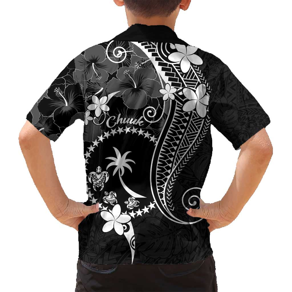 FSM Chuuk Family Matching Off Shoulder Maxi Dress and Hawaiian Shirt Turtle Tropical Flowers Polynesian - Black LT14 - Polynesian Pride