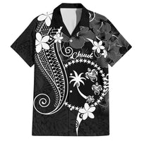 FSM Chuuk Family Matching Off Shoulder Maxi Dress and Hawaiian Shirt Turtle Tropical Flowers Polynesian - Black LT14 Dad's Shirt - Short Sleeve Black - Polynesian Pride