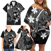 FSM Chuuk Family Matching Off Shoulder Short Dress and Hawaiian Shirt Turtle Tropical Flowers Polynesian - Black LT14 - Polynesian Pride
