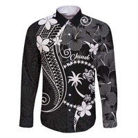 FSM Chuuk Family Matching Short Sleeve Bodycon Dress and Hawaiian Shirt Turtle Tropical Flowers Polynesian - Black LT14 Dad's Shirt - Long Sleeve Black - Polynesian Pride
