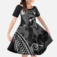 FSM Chuuk Family Matching Summer Maxi Dress and Hawaiian Shirt Turtle Tropical Flowers Polynesian - Black LT14 Daughter's Dress Black - Polynesian Pride