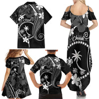 FSM Chuuk Family Matching Summer Maxi Dress and Hawaiian Shirt Turtle Tropical Flowers Polynesian - Black LT14 - Polynesian Pride