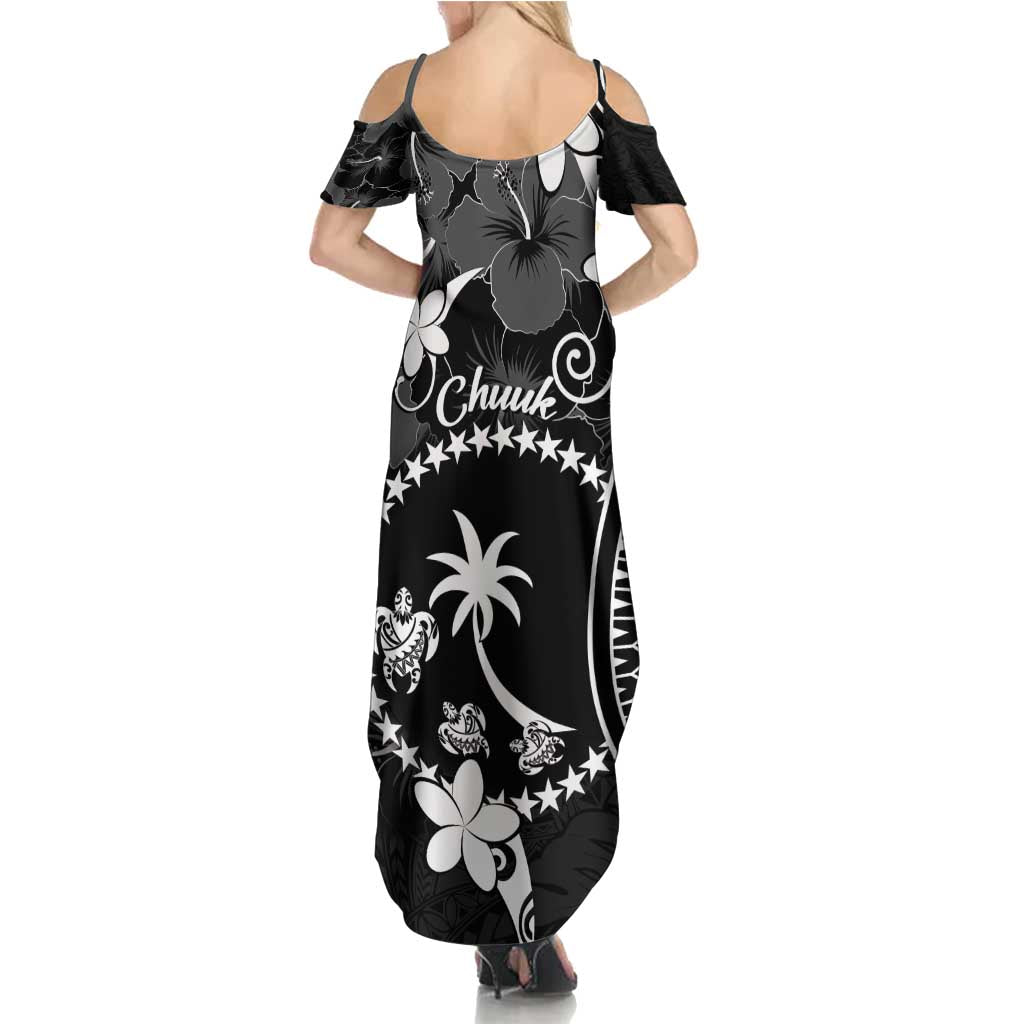 FSM Chuuk Family Matching Summer Maxi Dress and Hawaiian Shirt Turtle Tropical Flowers Polynesian - Black LT14 - Polynesian Pride