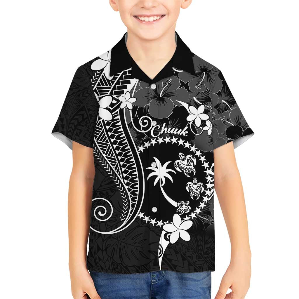 FSM Chuuk Family Matching Summer Maxi Dress and Hawaiian Shirt Turtle Tropical Flowers Polynesian - Black LT14 Son's Shirt Black - Polynesian Pride