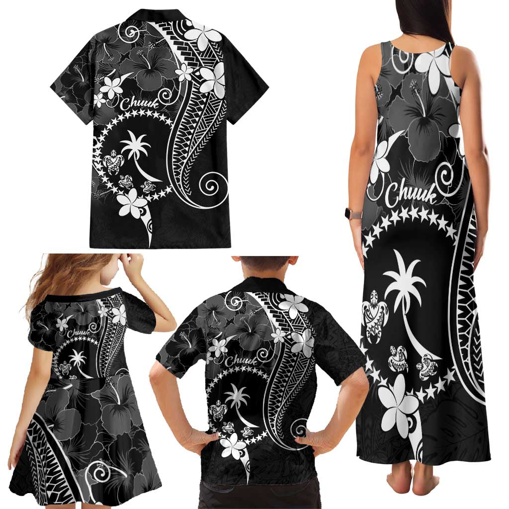 FSM Chuuk Family Matching Tank Maxi Dress and Hawaiian Shirt Turtle Tropical Flowers Polynesian - Black LT14 - Polynesian Pride