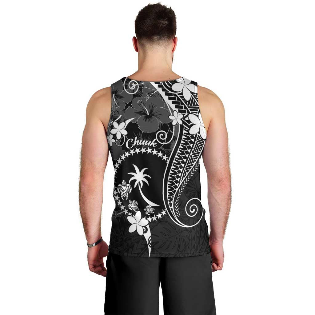 FSM Chuuk Men Tank Top Turtle Tropical Flowers Polynesian - Black