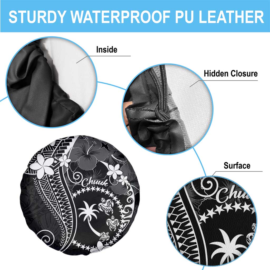 FSM Chuuk Spare Tire Cover Turtle Tropical Flowers Polynesian - Black