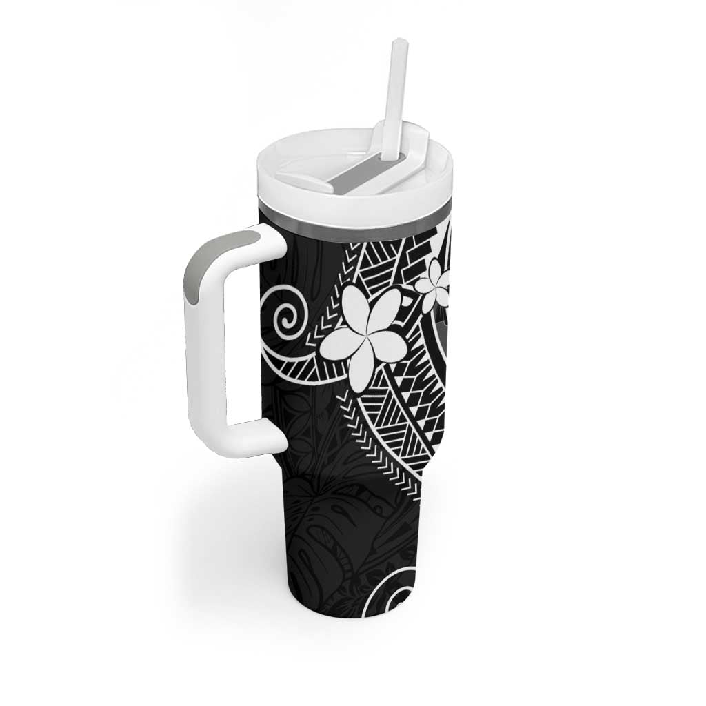 FSM Chuuk Tumbler With Handle Turtle Tropical Flowers Polynesian - Black
