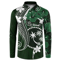 FSM Chuuk Button Sweatshirt Turtle Tropical Flowers Polynesian - Green LT14 Green - Polynesian Pride