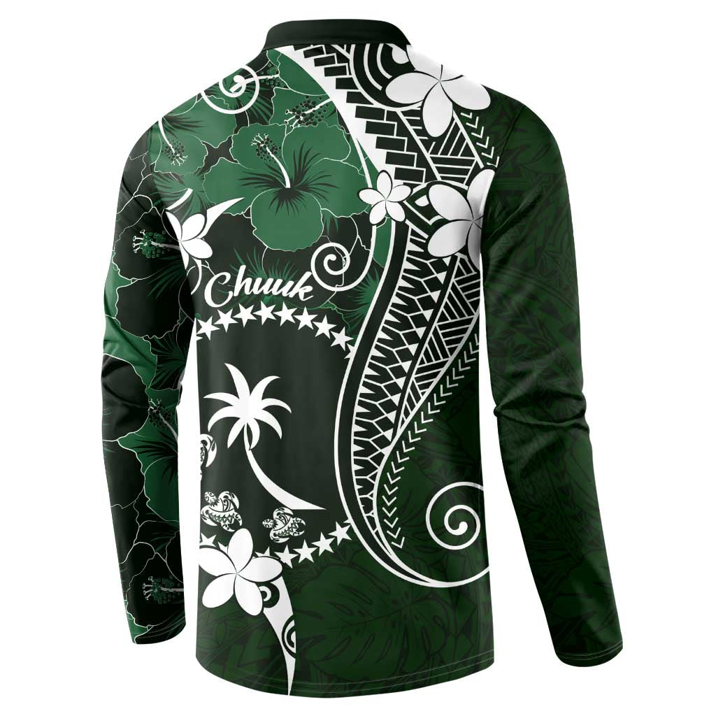 FSM Chuuk Button Sweatshirt Turtle Tropical Flowers Polynesian - Green LT14 - Polynesian Pride