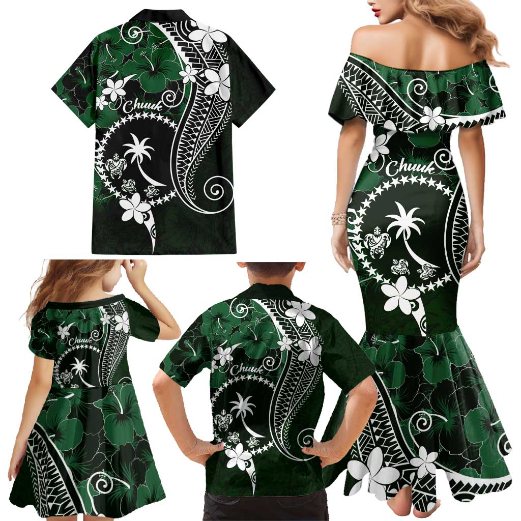 FSM Chuuk Family Matching Mermaid Dress and Hawaiian Shirt Turtle Tropical Flowers Polynesian - Green LT14 - Polynesian Pride