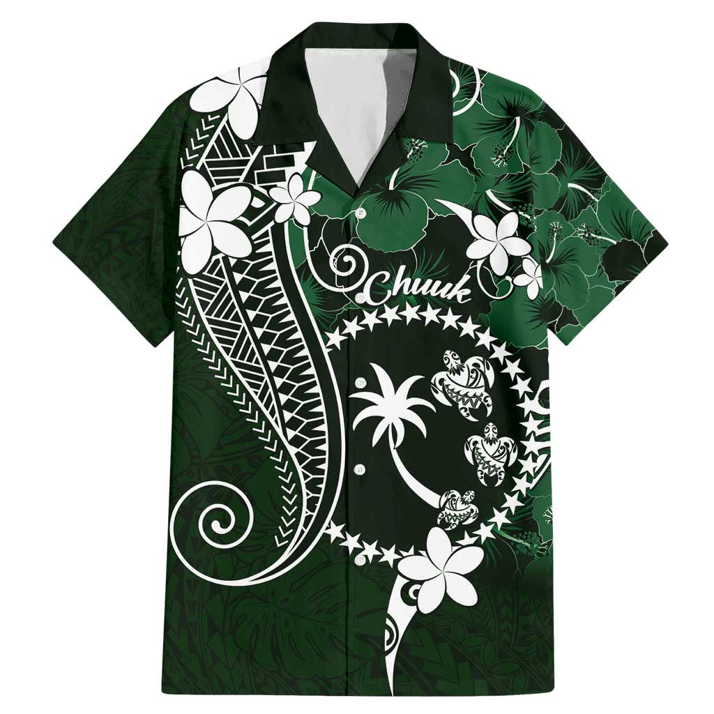 FSM Chuuk Family Matching Mermaid Dress and Hawaiian Shirt Turtle Tropical Flowers Polynesian - Green LT14 Dad's Shirt - Short Sleeve Green - Polynesian Pride