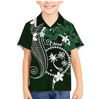 FSM Chuuk Family Matching Mermaid Dress and Hawaiian Shirt Turtle Tropical Flowers Polynesian - Green LT14 Son's Shirt Green - Polynesian Pride