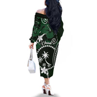 FSM Chuuk Family Matching Off The Shoulder Long Sleeve Dress and Hawaiian Shirt Turtle Tropical Flowers Polynesian - Green LT14 - Polynesian Pride