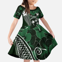 FSM Chuuk Family Matching Off Shoulder Maxi Dress and Hawaiian Shirt Turtle Tropical Flowers Polynesian - Green LT14 Daughter's Dress Green - Polynesian Pride