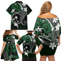 FSM Chuuk Family Matching Off Shoulder Short Dress and Hawaiian Shirt Turtle Tropical Flowers Polynesian - Green LT14 - Polynesian Pride