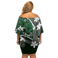 FSM Chuuk Family Matching Off Shoulder Short Dress and Hawaiian Shirt Turtle Tropical Flowers Polynesian - Green LT14 - Polynesian Pride