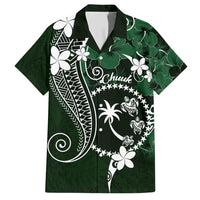 FSM Chuuk Family Matching Short Sleeve Bodycon Dress and Hawaiian Shirt Turtle Tropical Flowers Polynesian - Green LT14 Dad's Shirt - Short Sleeve Green - Polynesian Pride