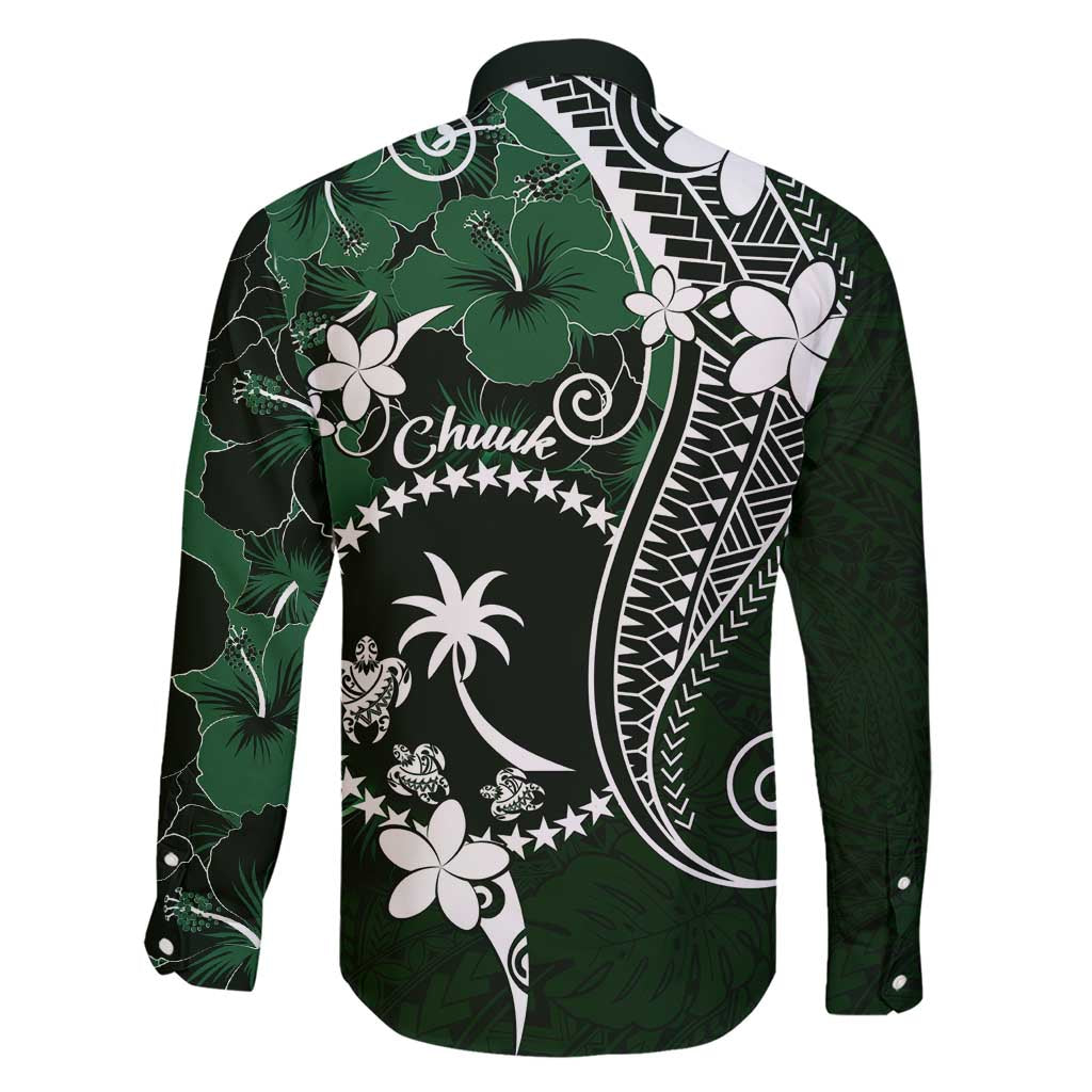 FSM Chuuk Family Matching Short Sleeve Bodycon Dress and Hawaiian Shirt Turtle Tropical Flowers Polynesian - Green LT14 - Polynesian Pride