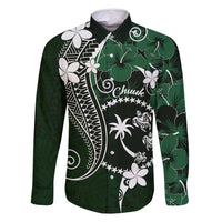 FSM Chuuk Family Matching Summer Maxi Dress and Hawaiian Shirt Turtle Tropical Flowers Polynesian - Green LT14 Dad's Shirt - Long Sleeve Green - Polynesian Pride