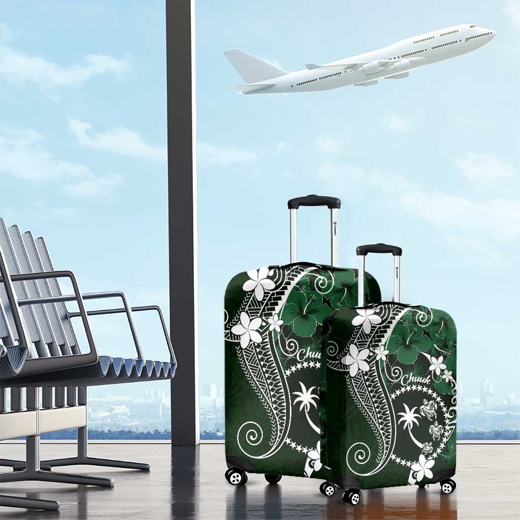 FSM Chuuk Luggage Cover Turtle Tropical Flowers Polynesian - Green