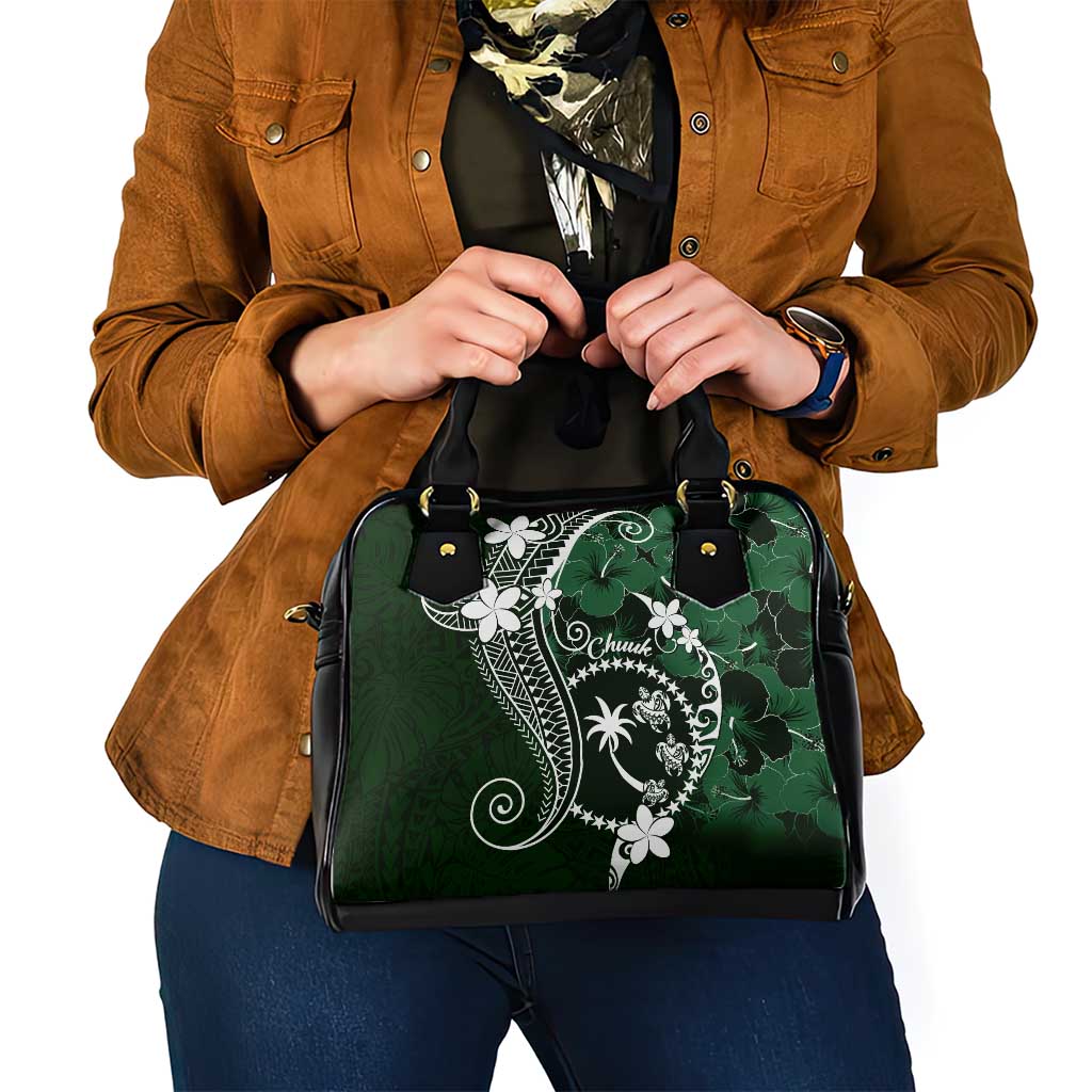 FSM Chuuk Shoulder Handbag Turtle Tropical Flowers Polynesian - Green