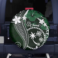 FSM Chuuk Spare Tire Cover Turtle Tropical Flowers Polynesian - Green LT14 - Polynesian Pride