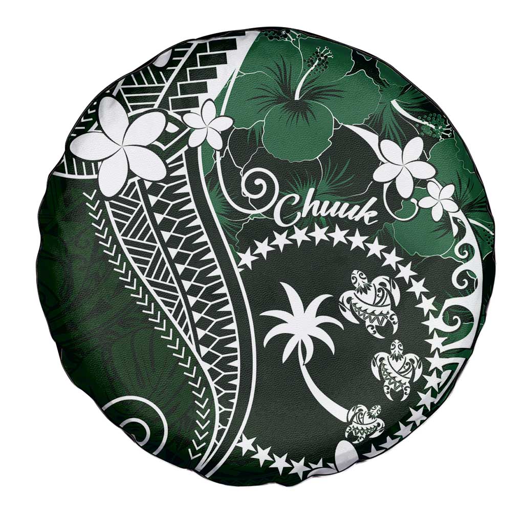 FSM Chuuk Spare Tire Cover Turtle Tropical Flowers Polynesian - Green LT14 - Polynesian Pride