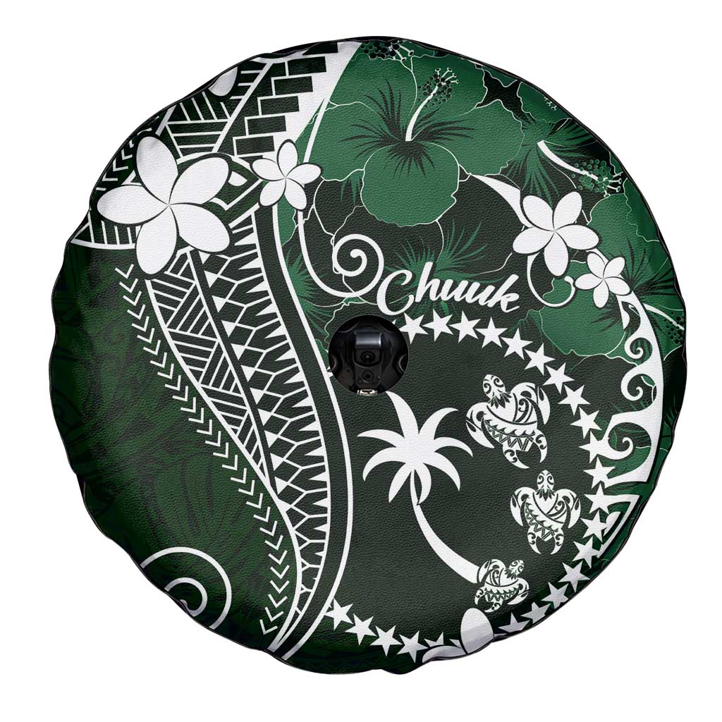 FSM Chuuk Spare Tire Cover Turtle Tropical Flowers Polynesian - Green LT14 - Polynesian Pride