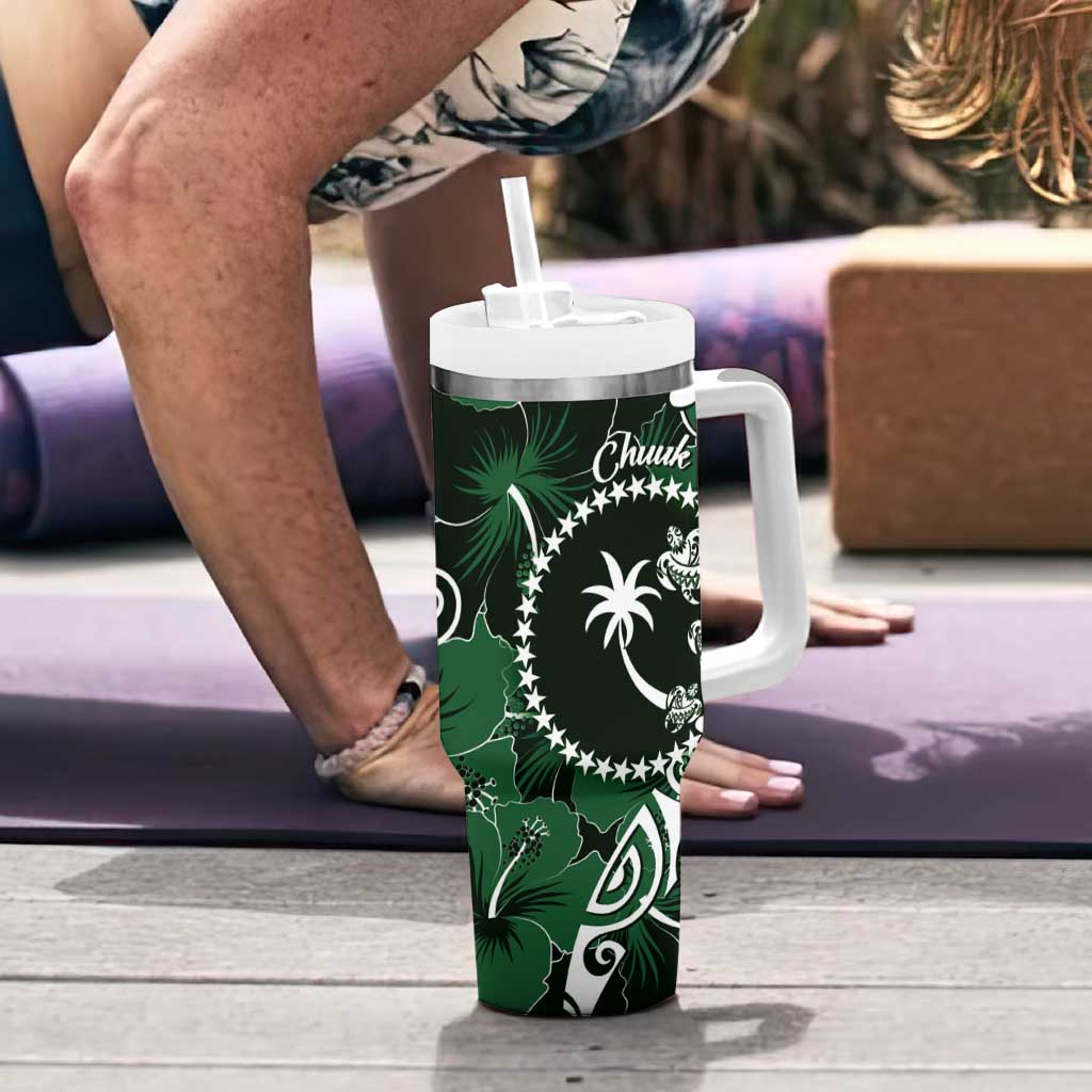 FSM Chuuk Tumbler With Handle Turtle Tropical Flowers Polynesian - Green