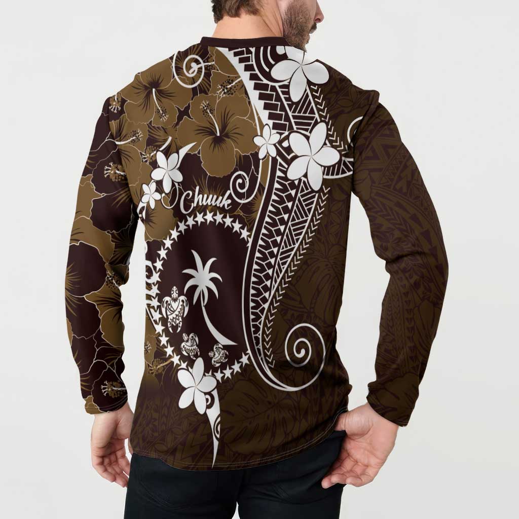 FSM Chuuk Button Sweatshirt Turtle Tropical Flowers Polynesian - Brown LT14 - Polynesian Pride