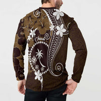 FSM Chuuk Button Sweatshirt Turtle Tropical Flowers Polynesian - Brown LT14 - Polynesian Pride
