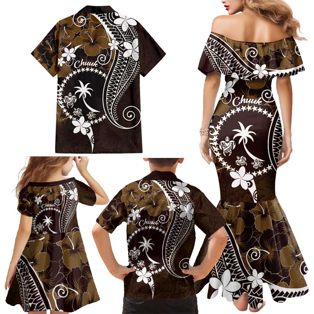 FSM Chuuk Family Matching Mermaid Dress and Hawaiian Shirt Turtle Tropical Flowers Polynesian - Brown LT14 - Polynesian Pride