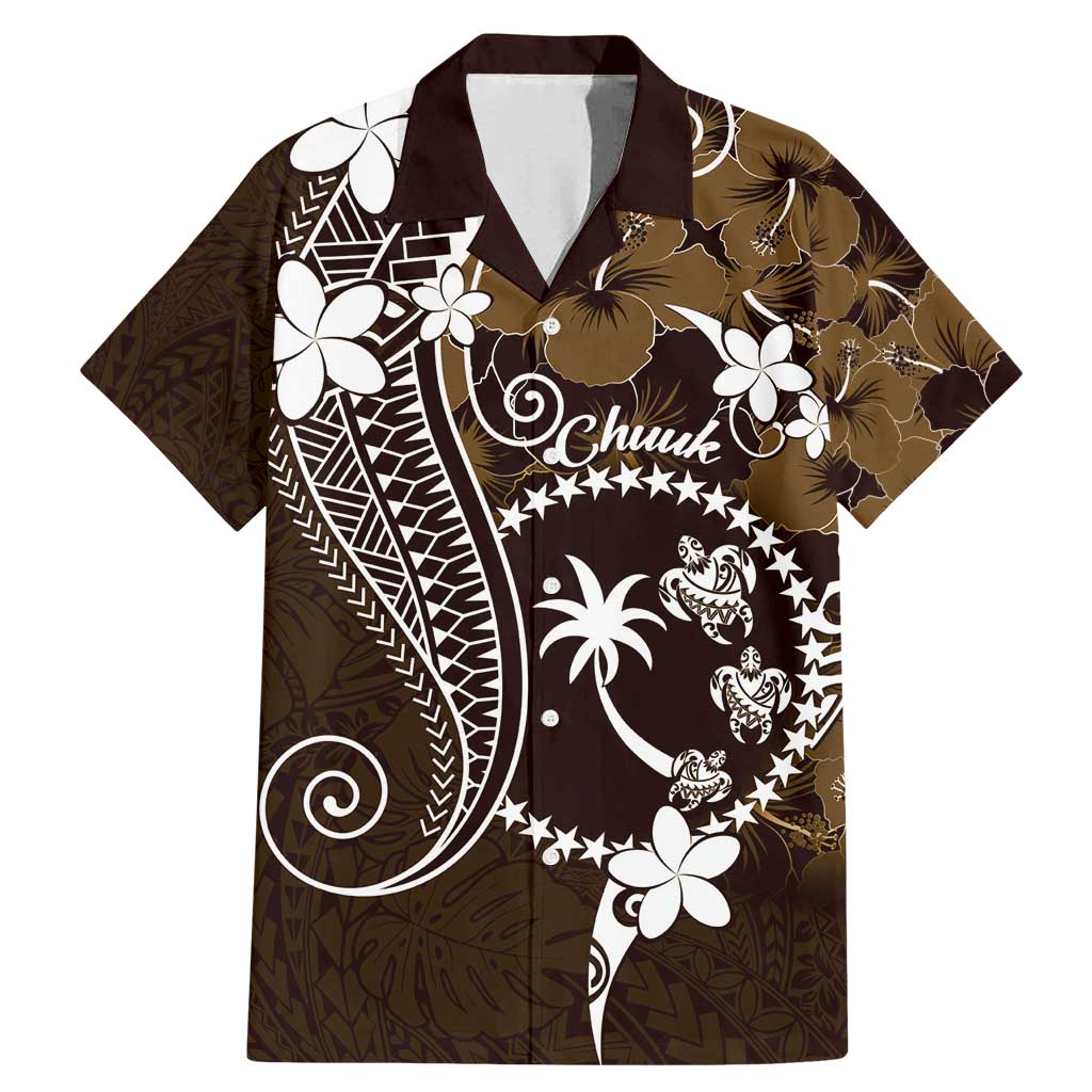 FSM Chuuk Family Matching Mermaid Dress and Hawaiian Shirt Turtle Tropical Flowers Polynesian - Brown LT14 Dad's Shirt - Short Sleeve Brown - Polynesian Pride