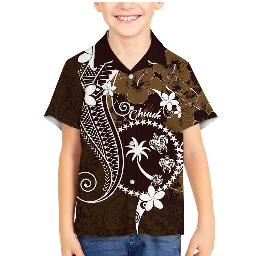 FSM Chuuk Family Matching Mermaid Dress and Hawaiian Shirt Turtle Tropical Flowers Polynesian - Brown LT14 Son's Shirt Brown - Polynesian Pride