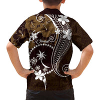 FSM Chuuk Family Matching Off The Shoulder Long Sleeve Dress and Hawaiian Shirt Turtle Tropical Flowers Polynesian - Brown LT14 - Polynesian Pride