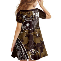 FSM Chuuk Family Matching Off The Shoulder Long Sleeve Dress and Hawaiian Shirt Turtle Tropical Flowers Polynesian - Brown LT14 - Polynesian Pride