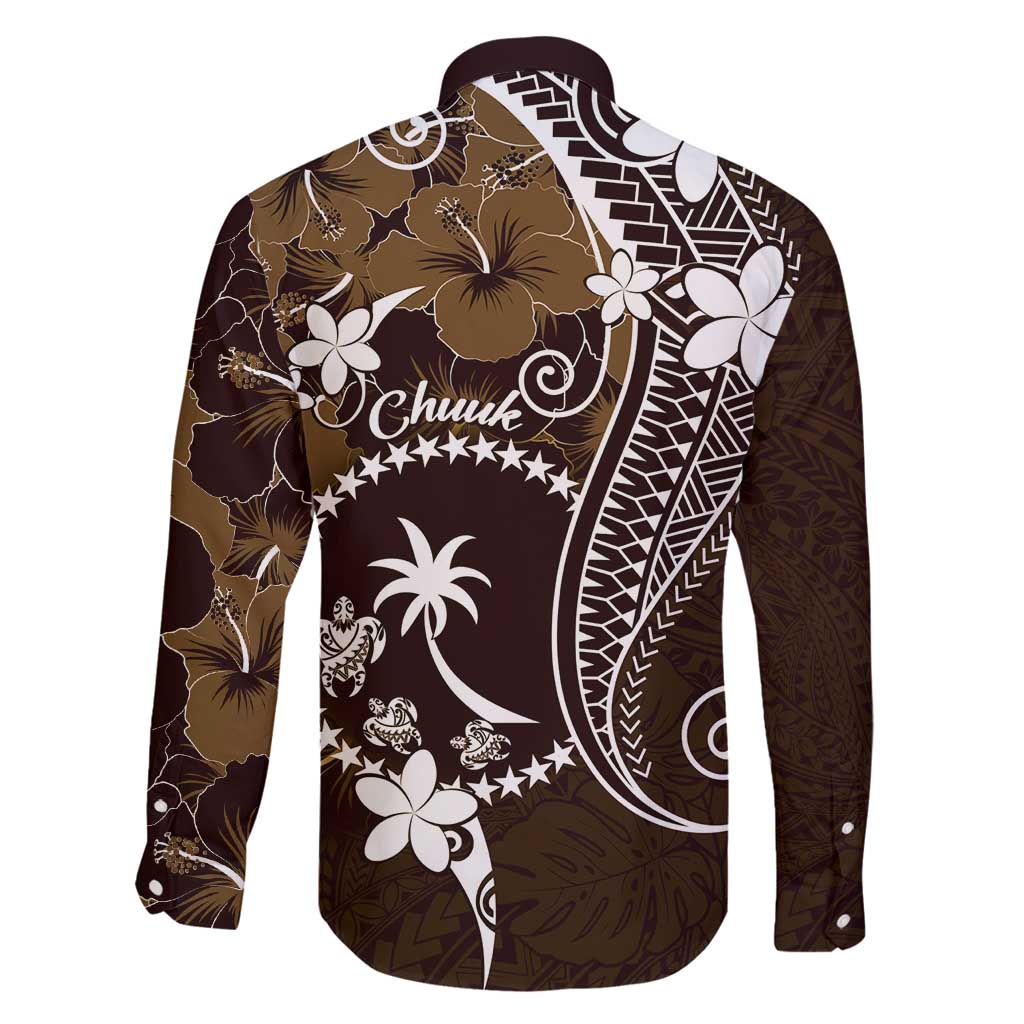 FSM Chuuk Family Matching Off Shoulder Maxi Dress and Hawaiian Shirt Turtle Tropical Flowers Polynesian - Brown LT14 - Polynesian Pride