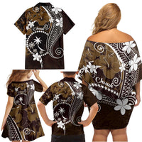 FSM Chuuk Family Matching Off Shoulder Short Dress and Hawaiian Shirt Turtle Tropical Flowers Polynesian - Brown LT14 - Polynesian Pride