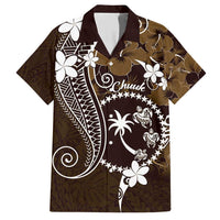 FSM Chuuk Family Matching Short Sleeve Bodycon Dress and Hawaiian Shirt Turtle Tropical Flowers Polynesian - Brown LT14 Dad's Shirt - Short Sleeve Brown - Polynesian Pride