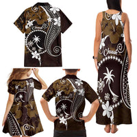 FSM Chuuk Family Matching Tank Maxi Dress and Hawaiian Shirt Turtle Tropical Flowers Polynesian - Brown LT14 - Polynesian Pride