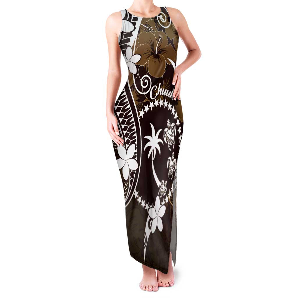 FSM Chuuk Family Matching Tank Maxi Dress and Hawaiian Shirt Turtle Tropical Flowers Polynesian - Brown LT14 Mom's Dress Brown - Polynesian Pride