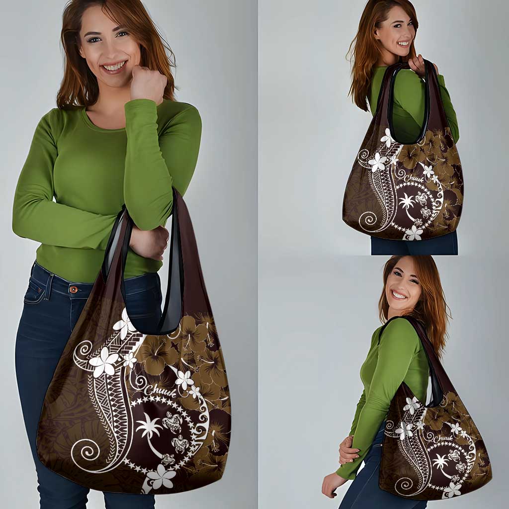 FSM Chuuk Grocery Bag Turtle Tropical Flowers Polynesian - Brown