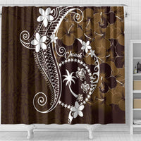 FSM Chuuk Shower Curtain Turtle Tropical Flowers Polynesian - Brown