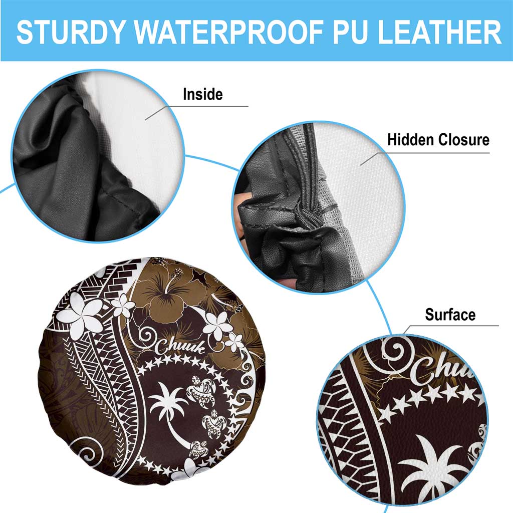 FSM Chuuk Spare Tire Cover Turtle Tropical Flowers Polynesian - Brown