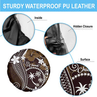 FSM Chuuk Spare Tire Cover Turtle Tropical Flowers Polynesian - Brown