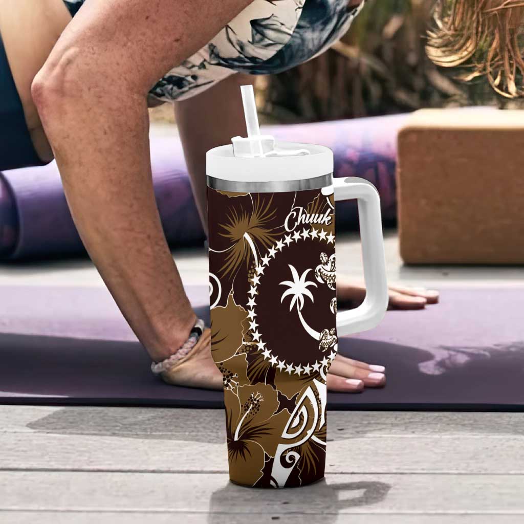 FSM Chuuk Tumbler With Handle Turtle Tropical Flowers Polynesian - Brown